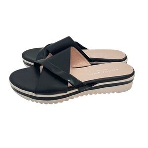 Patricia Green Genuine Patent Leather Black‎ Cross Strap Slide Sandals 37 7
